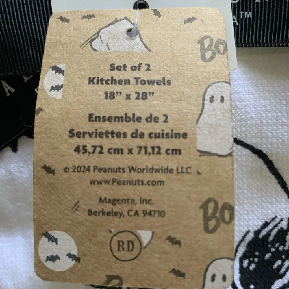 Rae Dunn Peanuts Snoopy Happy Halloween Holiday Kitchen Towels 2 Pk NEW